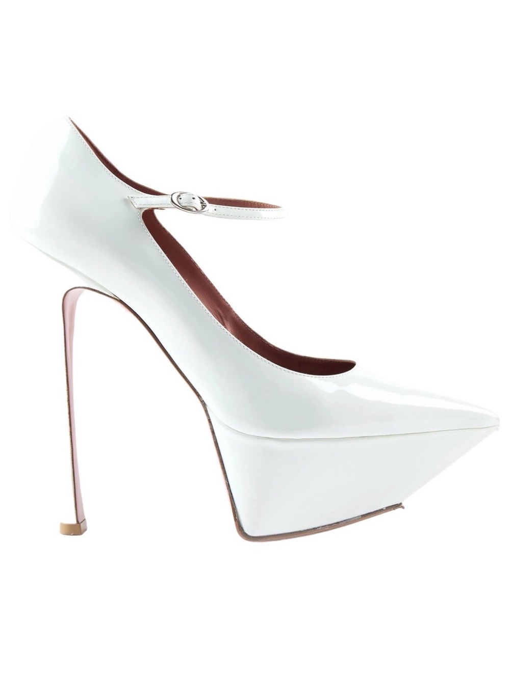 Amina Muaddi White Patent Mary Jane Platform Pump